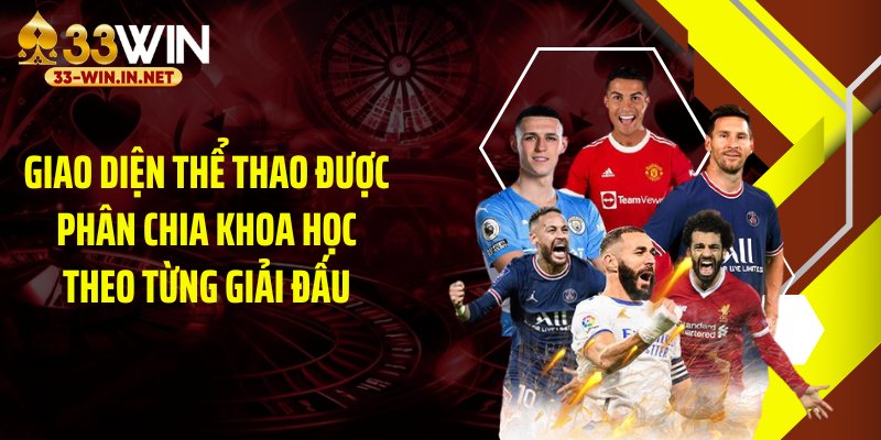 Giao diện thể thao được phân chia khoa học theo từng giải đấu